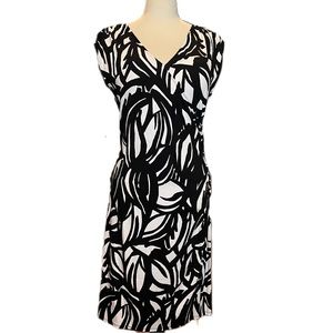 Ann Taylor Size Large Black & White Dress Mock-Wrap Summer